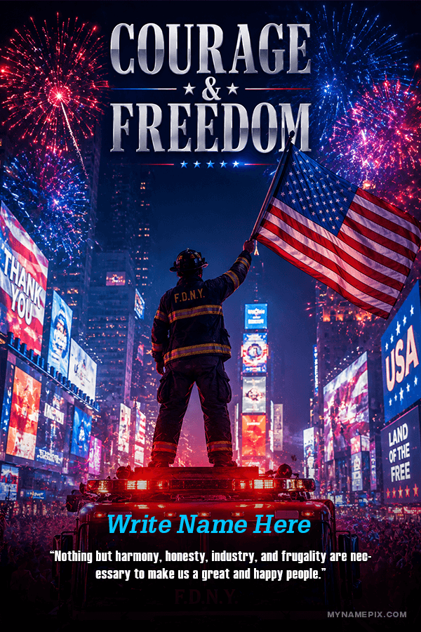 Create Personalized Firefighters Freedom Independence Day Banner with Name and Quote | whats new | july | MyNamePix with Name & Photo | Free Online Events USA Independence Day Wishes Maker | mynamepix