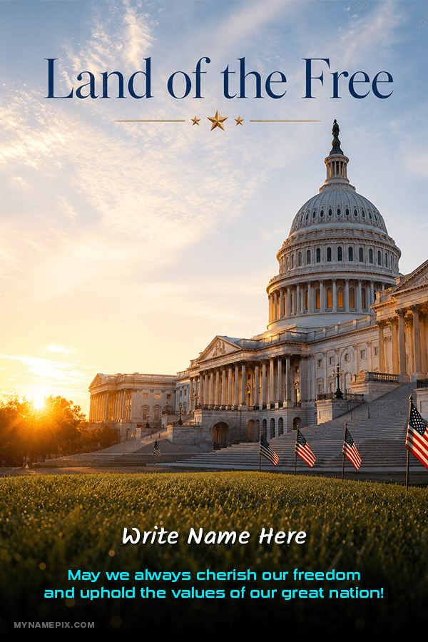 Create Personalized Land of Freedom Independence Day Banner with Name and Quote | whats new | july | MyNamePix with Name & Photo | Free Online Events USA Independence Day Wishes Maker | mynamepix