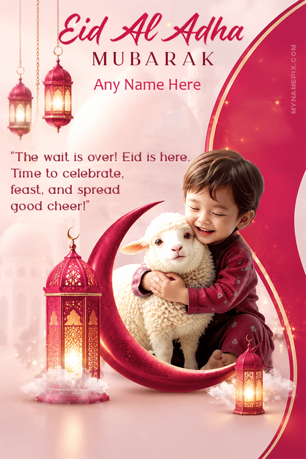 Create Personalized Creative Personalized Eid ul Adha Mubarak Pinkish Card with Name and Quote | whats new | trending | MyNamePix with Name & Photo | Free Online Events Eid ul Adha Wishes Maker | mynamepix