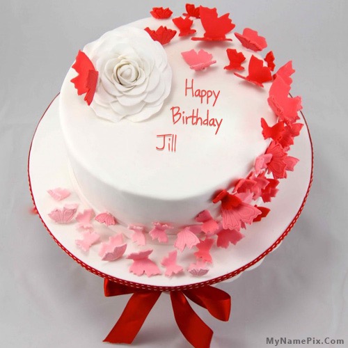 Butterflies Birthday Cake With Name for Jill
