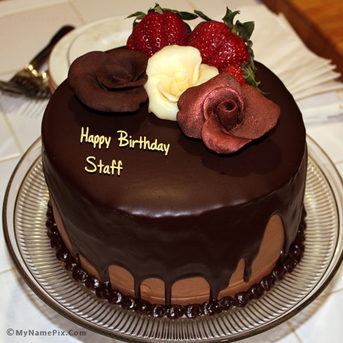 Chocolate Name Birthday Cake With Rose for Staff