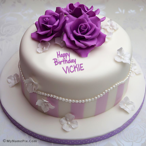 Pretty Rose Birthday Cake With Name for VICKIE